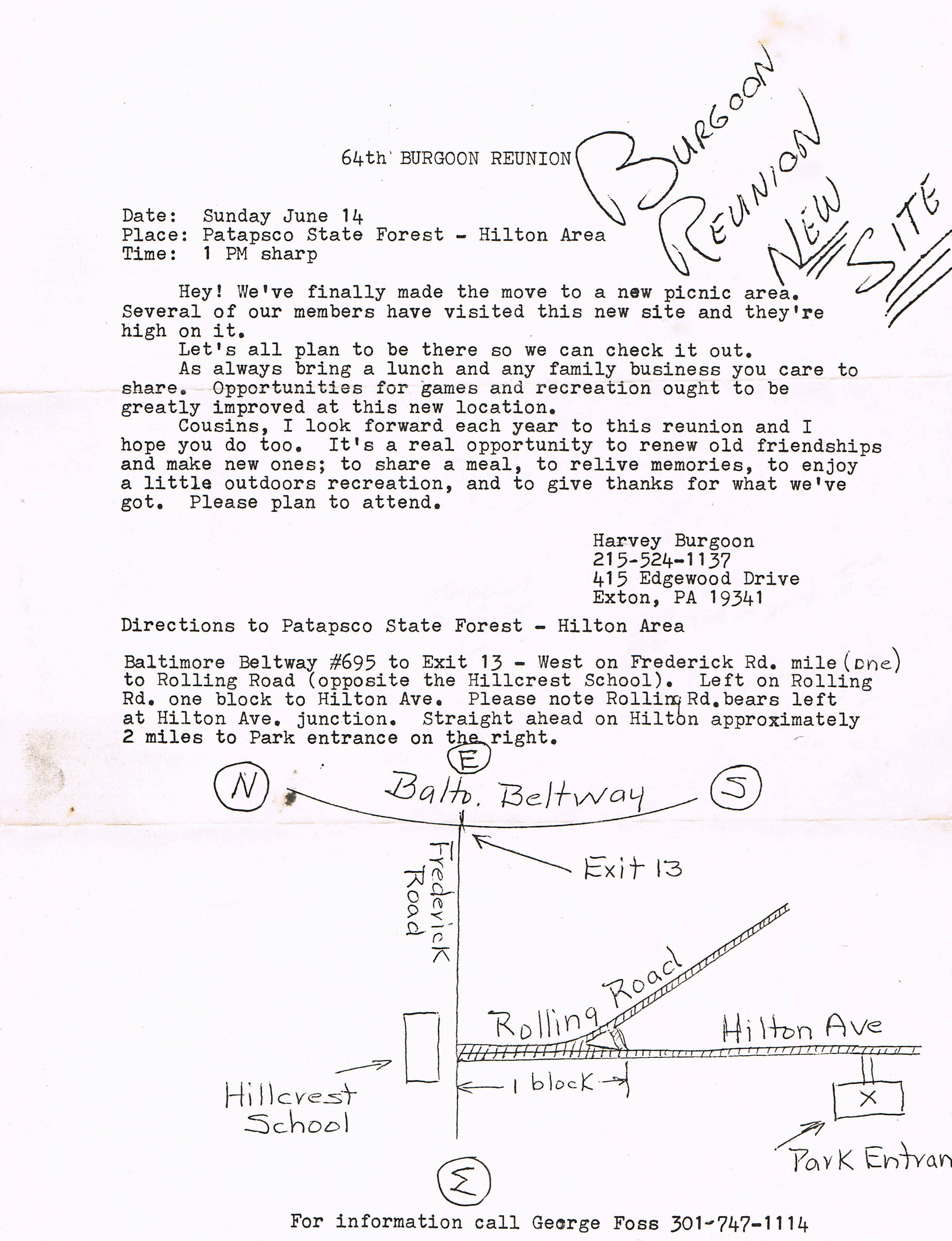 Invitation to the 64th Annual Burgoon Reunion