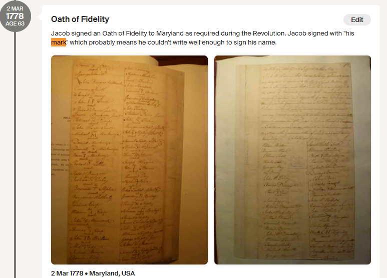 Maryland Oath of Fidelity 1778 — Jacob Burgoon among the signers